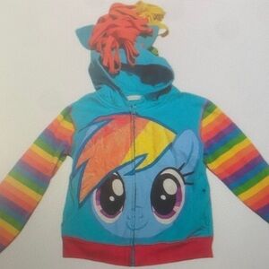 Rainbow Pony Hooded Kids Zip-Up Sweatshirt - Blue